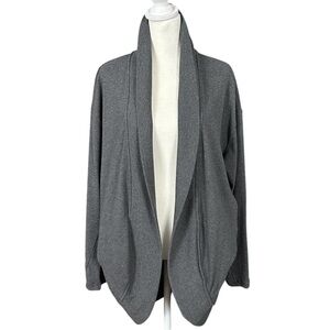Athleta Presence Cocoon Wrap Open Front Cardigan Ribbed Sweater Gray Medium